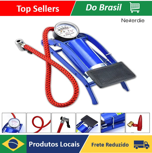 🚲🚗 Bomba de Ar Portátil com Pedal e Mangueira de 50cm