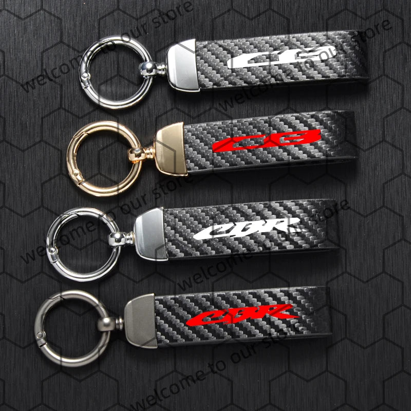 Chaveiro de couro texturizado com logotipo em fibra de carbono para motocicleta Honda CB CBR CB400 CBR650R CBR500R (1 unidade).