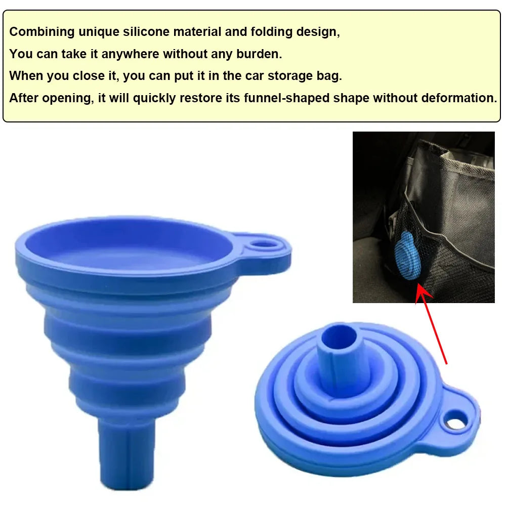 🔧 Funil Dobrável de Silicone Universal para Troca de Óleo e Fluídos Automotivos