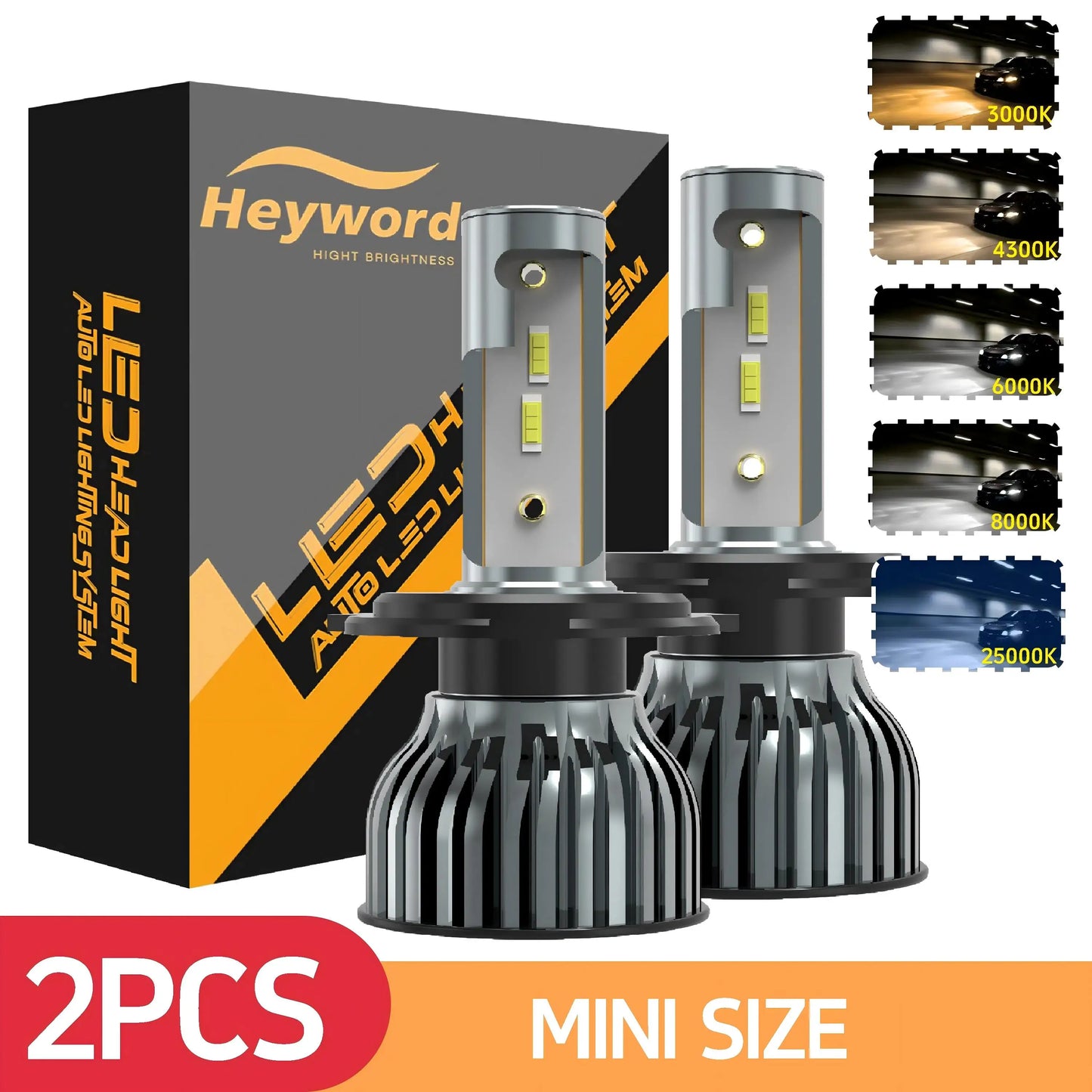 Farol de LED automotivo Heyword 22000lm 160W com chip CSP 1860, temperaturas de cor 3000k/4300k/6000k/8000k, compatível com lâmpadas H4, H7 e H1 (padrão 9005).