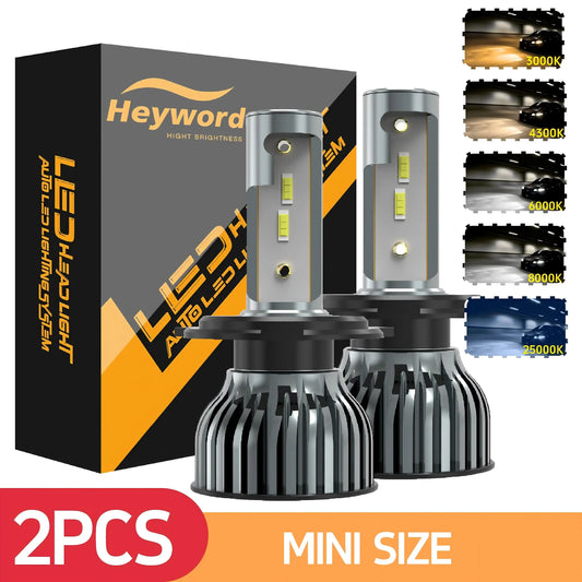 Farol de LED automotivo Heyword 22000lm 160W com chip CSP 1860, temperaturas de cor 3000k/4300k/6000k/8000k, compatível com lâmpadas H4, H7 e H1 (padrão 9005).