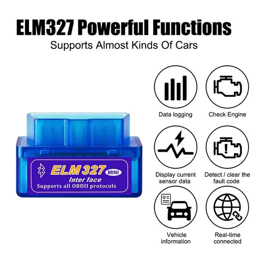Mini scanner OBD2 Bluetooth ELM327 V1.5/V2.1, leitor de códigos, ferramenta de diagnóstico automotivo, scanner de verificação do motor, detector de falhas automotivas.