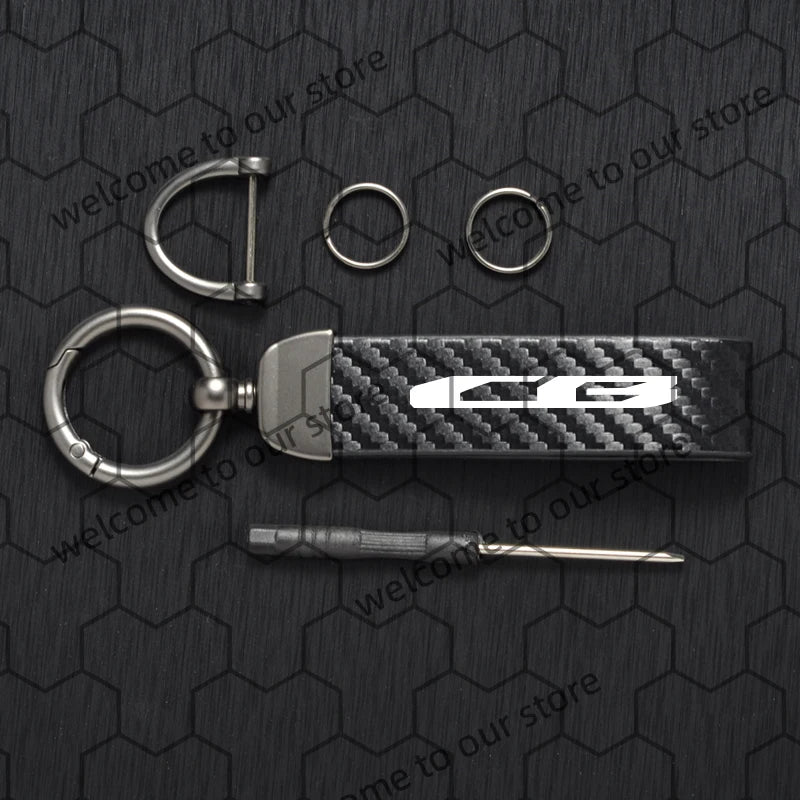 Chaveiro de couro texturizado com logotipo em fibra de carbono para motocicleta Honda CB CBR CB400 CBR650R CBR500R (1 unidade).