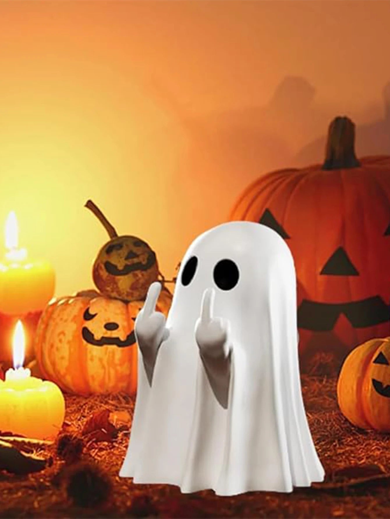 👻 Estátua Fantasma Divertida com Gesto Irreverente – Decoração Criativa para Halloween e Ambientes Temáticos