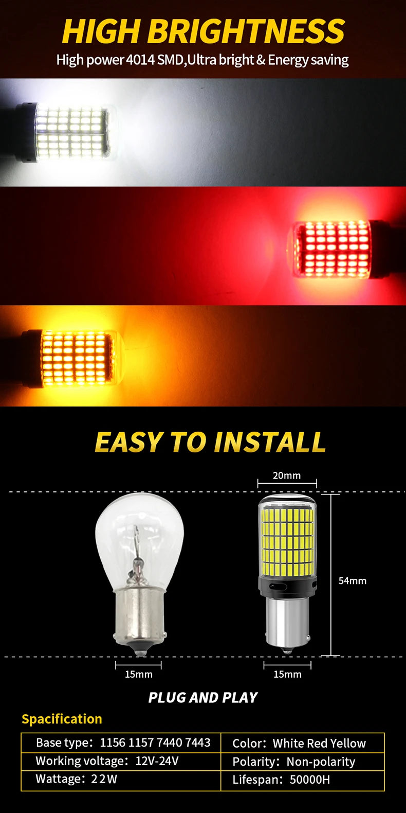 💡🚗 Lâmpada LED Canbus 1156 / 1157 / 7440 / 7443