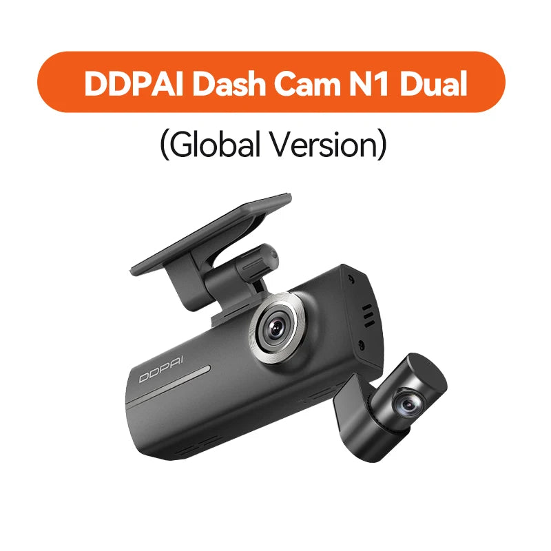 Câmera de painel DDPAI N1 com gravação dupla frontal e traseira, NightVIS 1296P, gravador de vídeo veicular (DVR) e controle por aplicativo.