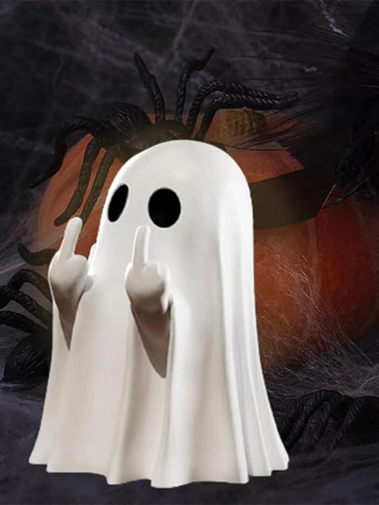 👻 Estátua Fantasma Divertida com Gesto Irreverente – Decoração Criativa para Halloween e Ambientes Temáticos