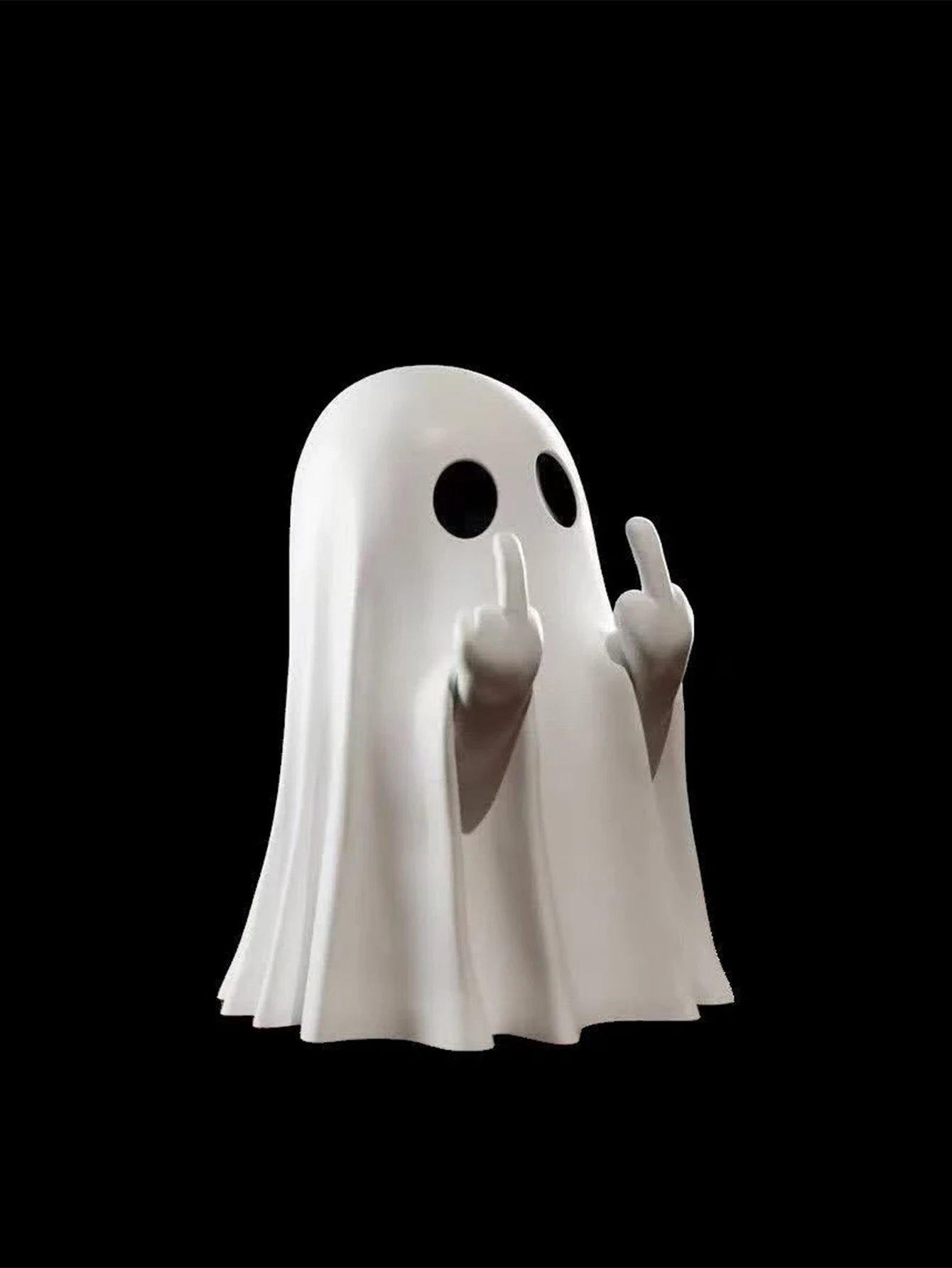 👻 Estátua Fantasma Divertida com Gesto Irreverente – Decoração Criativa para Halloween e Ambientes Temáticos
