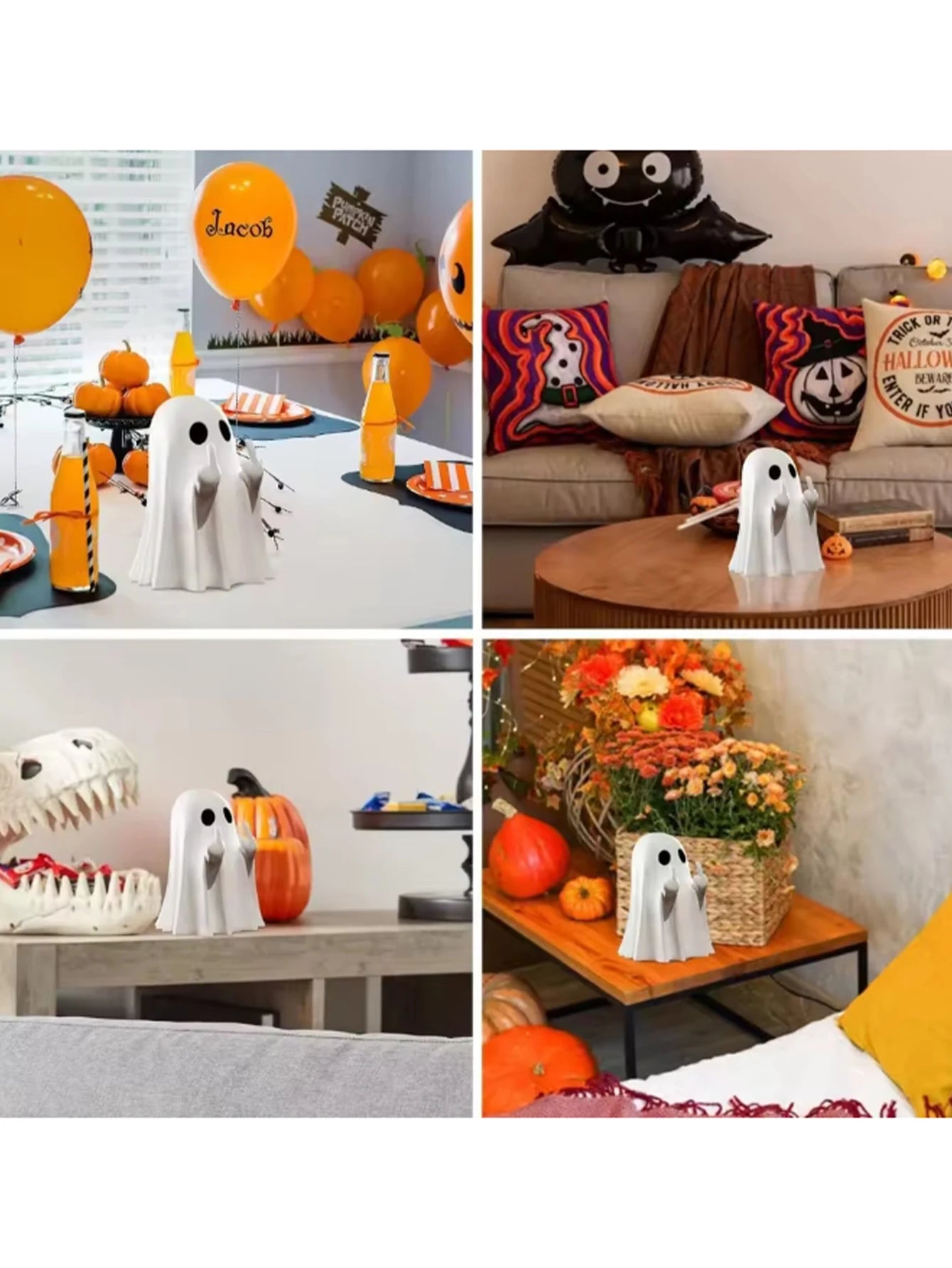 👻 Estátua Fantasma Divertida com Gesto Irreverente – Decoração Criativa para Halloween e Ambientes Temáticos