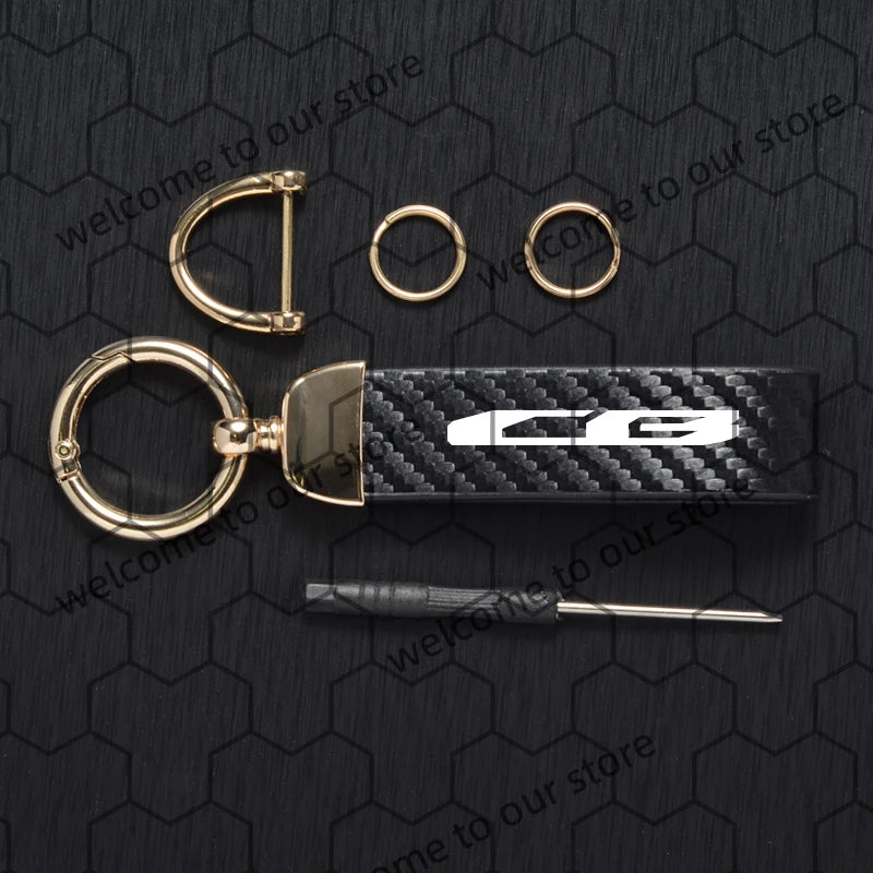 Chaveiro de couro texturizado com logotipo em fibra de carbono para motocicleta Honda CB CBR CB400 CBR650R CBR500R (1 unidade).