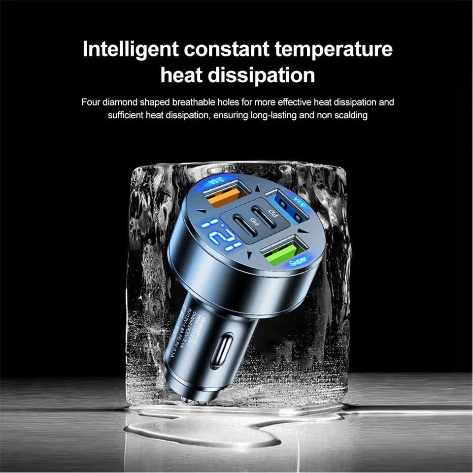 ⚡ Carregador Veicular Turbo 250W – 5 Portas USB e USB-C com Carregamento Rápido PD e QC 3.0