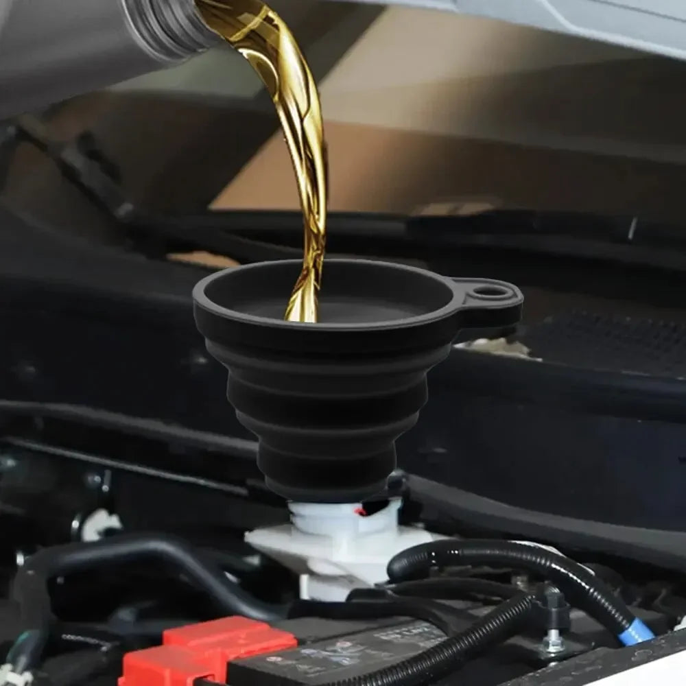 🔧 Funil Dobrável de Silicone Universal para Troca de Óleo e Fluídos Automotivos