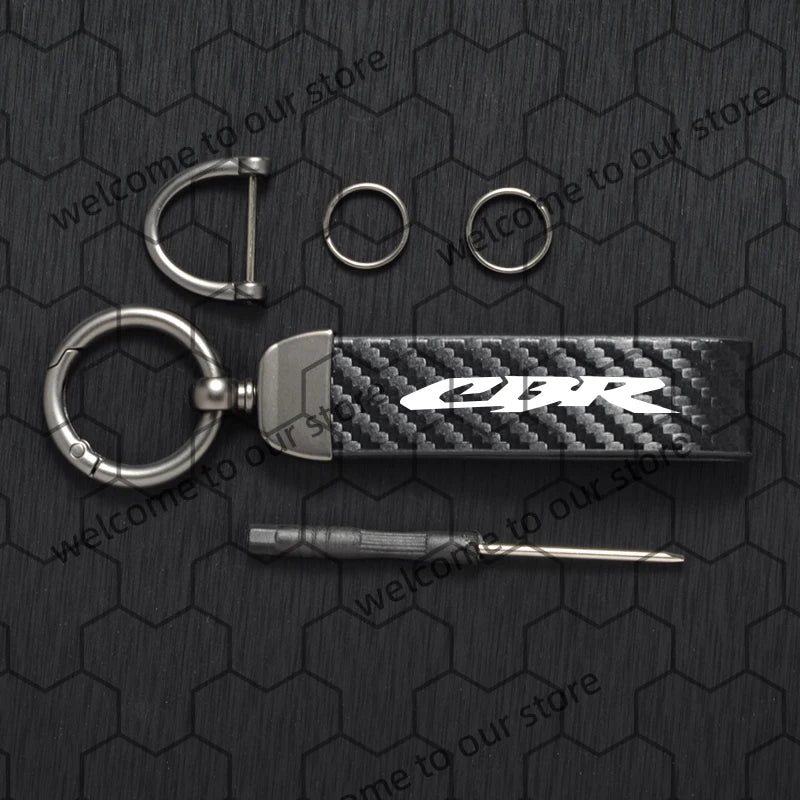Chaveiro de couro texturizado com logotipo em fibra de carbono para motocicleta Honda CB CBR CB400 CBR650R CBR500R (1 unidade).