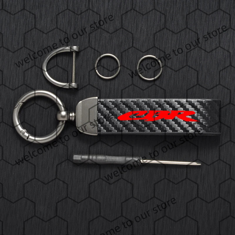 Chaveiro de couro texturizado com logotipo em fibra de carbono para motocicleta Honda CB CBR CB400 CBR650R CBR500R (1 unidade).
