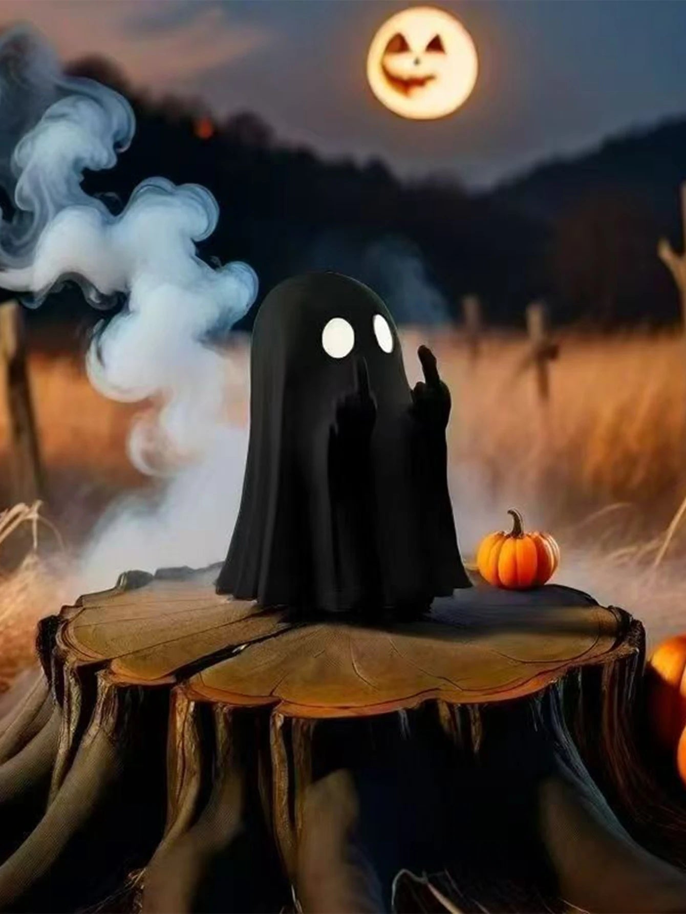 👻 Estátua Fantasma Divertida com Gesto Irreverente – Decoração Criativa para Halloween e Ambientes Temáticos