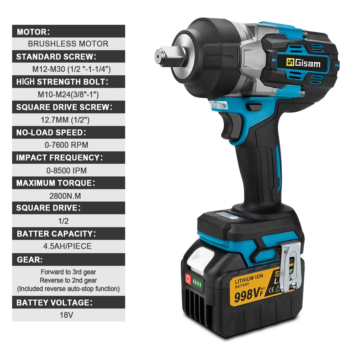 🔥 Chave de Impacto Brushless GISAM 2800N.M 1/2" – Potência Profissional