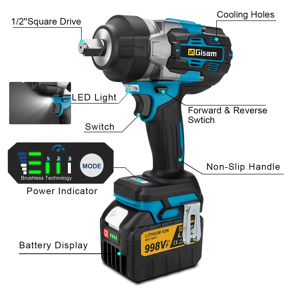 🔥 Chave de Impacto Brushless GISAM 2800N.M 1/2" – Potência Profissional