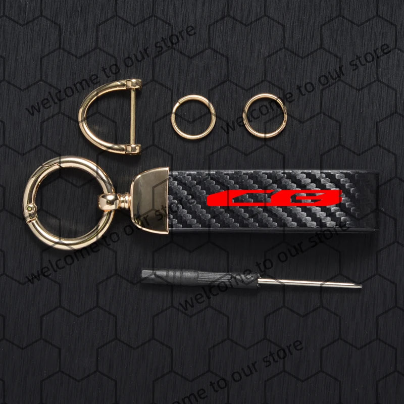 Chaveiro de couro texturizado com logotipo em fibra de carbono para motocicleta Honda CB CBR CB400 CBR650R CBR500R (1 unidade).