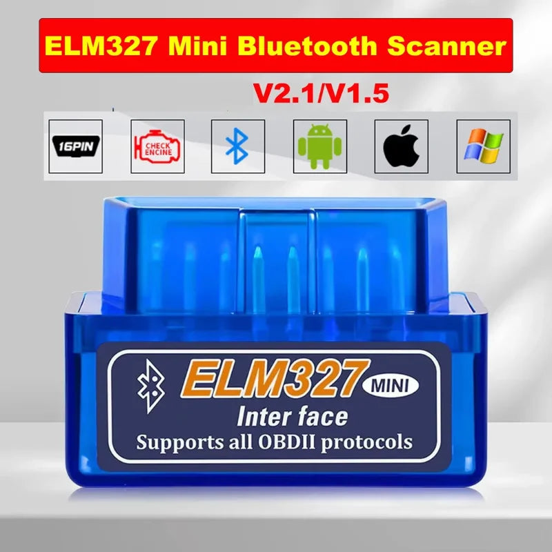 Mini scanner OBD2 Bluetooth ELM327 V1.5/V2.1, leitor de códigos, ferramenta de diagnóstico automotivo, scanner de verificação do motor, detector de falhas automotivas.