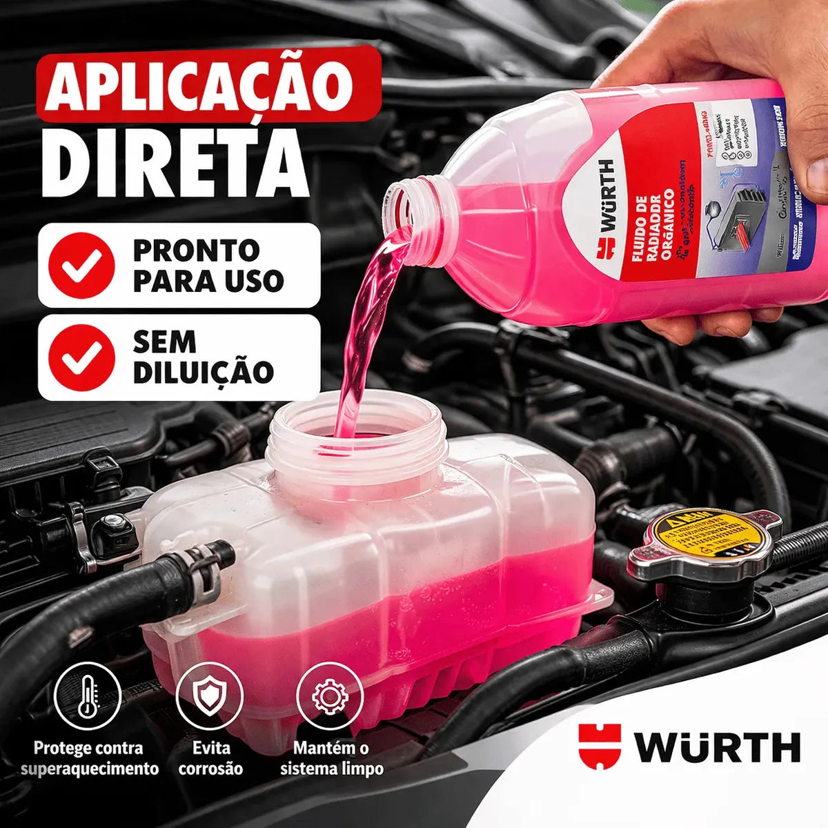 Fluido para Radiador Orgânico Rosa 1L Pronto para Uso Wurth